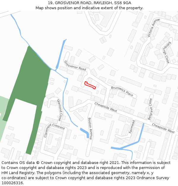 19, GROSVENOR ROAD, RAYLEIGH, SS6 9GA: Location map and indicative extent of plot