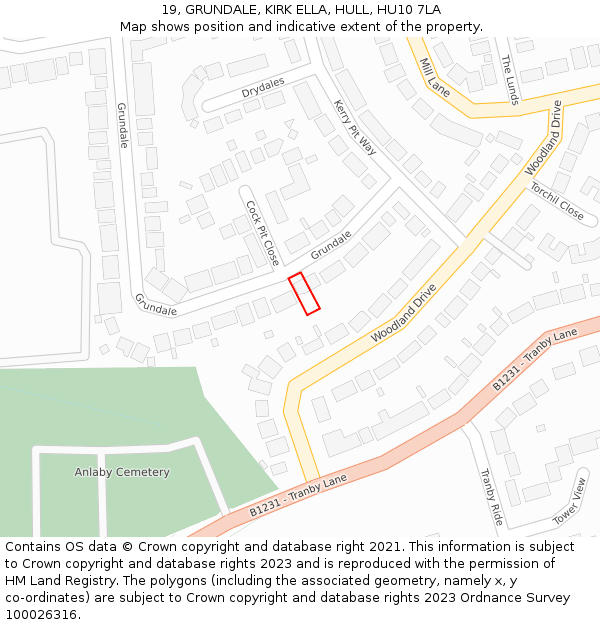 19, GRUNDALE, KIRK ELLA, HULL, HU10 7LA: Location map and indicative extent of plot