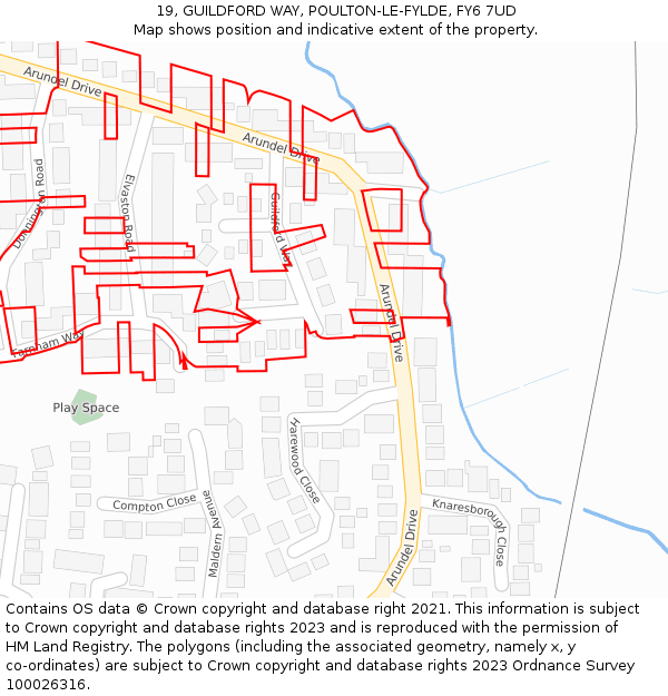 19, GUILDFORD WAY, POULTON-LE-FYLDE, FY6 7UD: Location map and indicative extent of plot