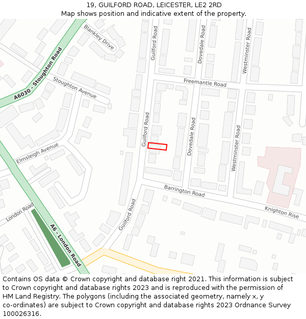 19, GUILFORD ROAD, LEICESTER, LE2 2RD: Location map and indicative extent of plot