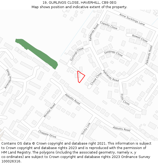 19, GURLINGS CLOSE, HAVERHILL, CB9 0EG: Location map and indicative extent of plot