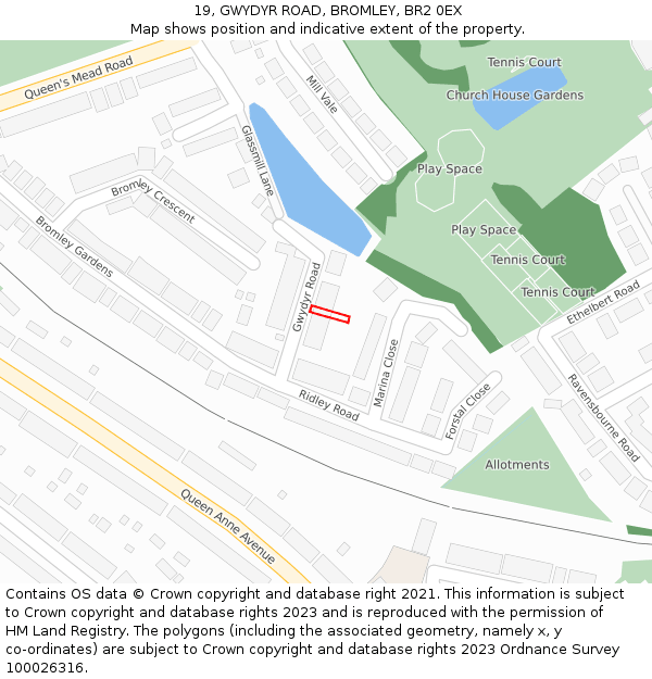 19, GWYDYR ROAD, BROMLEY, BR2 0EX: Location map and indicative extent of plot
