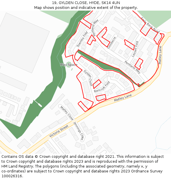 19, GYLDEN CLOSE, HYDE, SK14 4UN: Location map and indicative extent of plot
