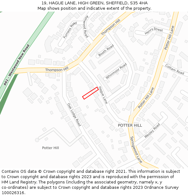 19, HAGUE LANE, HIGH GREEN, SHEFFIELD, S35 4HA: Location map and indicative extent of plot