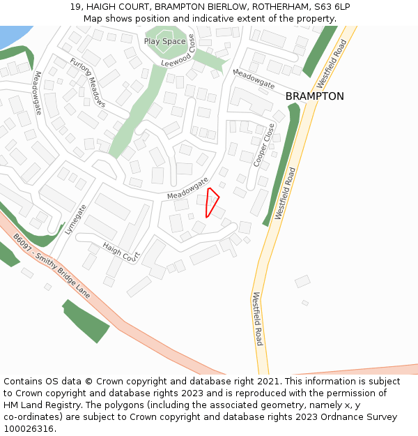 19, HAIGH COURT, BRAMPTON BIERLOW, ROTHERHAM, S63 6LP: Location map and indicative extent of plot