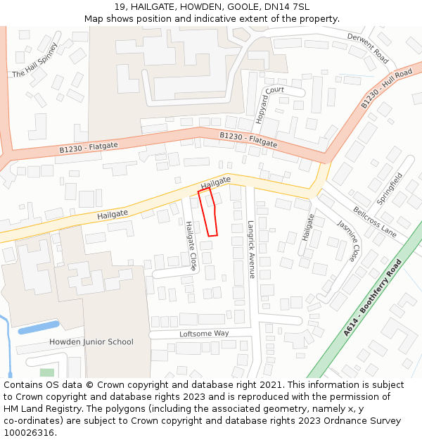 19, HAILGATE, HOWDEN, GOOLE, DN14 7SL: Location map and indicative extent of plot