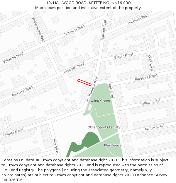 19, HALLWOOD ROAD, KETTERING, NN16 9RQ: Location map and indicative extent of plot