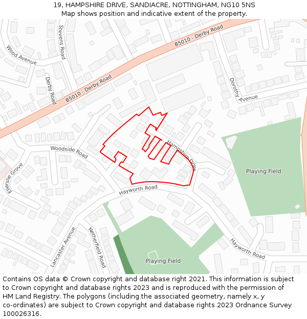 19, HAMPSHIRE DRIVE, SANDIACRE, NOTTINGHAM, NG10 5NS: Location map and indicative extent of plot
