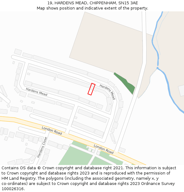 19, HARDENS MEAD, CHIPPENHAM, SN15 3AE: Location map and indicative extent of plot