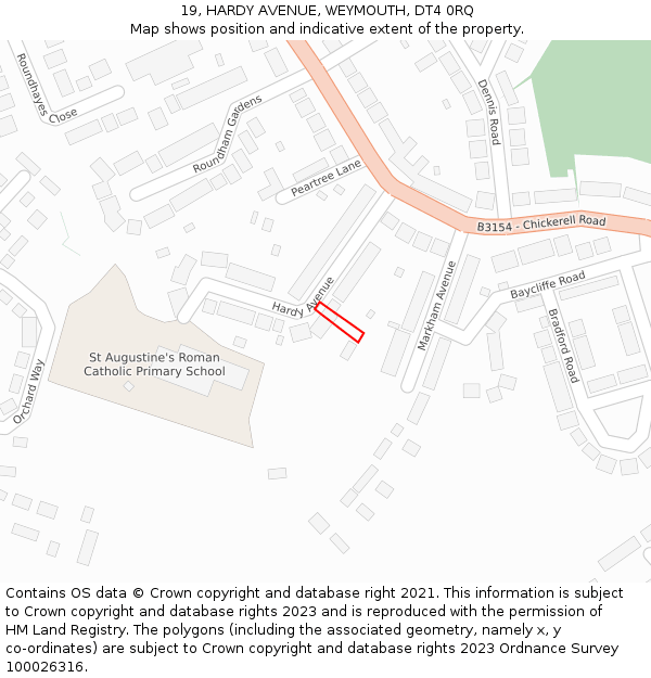 19, HARDY AVENUE, WEYMOUTH, DT4 0RQ: Location map and indicative extent of plot