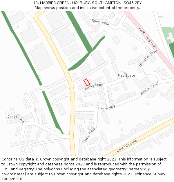 19, HARRIER GREEN, HOLBURY, SOUTHAMPTON, SO45 2EY: Location map and indicative extent of plot