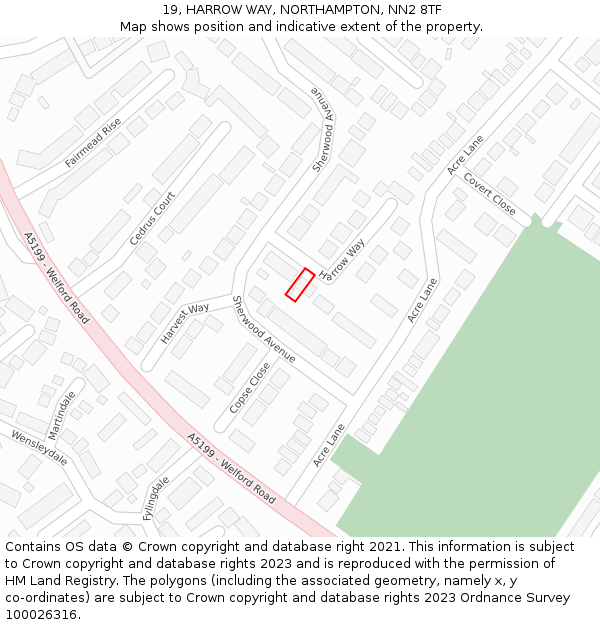 19, HARROW WAY, NORTHAMPTON, NN2 8TF: Location map and indicative extent of plot