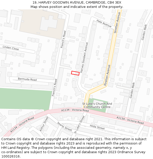 19, HARVEY GOODWIN AVENUE, CAMBRIDGE, CB4 3EX: Location map and indicative extent of plot