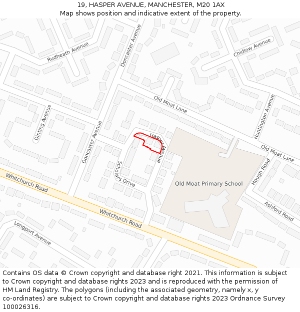 19, HASPER AVENUE, MANCHESTER, M20 1AX: Location map and indicative extent of plot