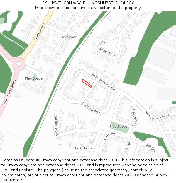 19, HAWTHORN WAY, BILLINGSHURST, RH14 9GX: Location map and indicative extent of plot