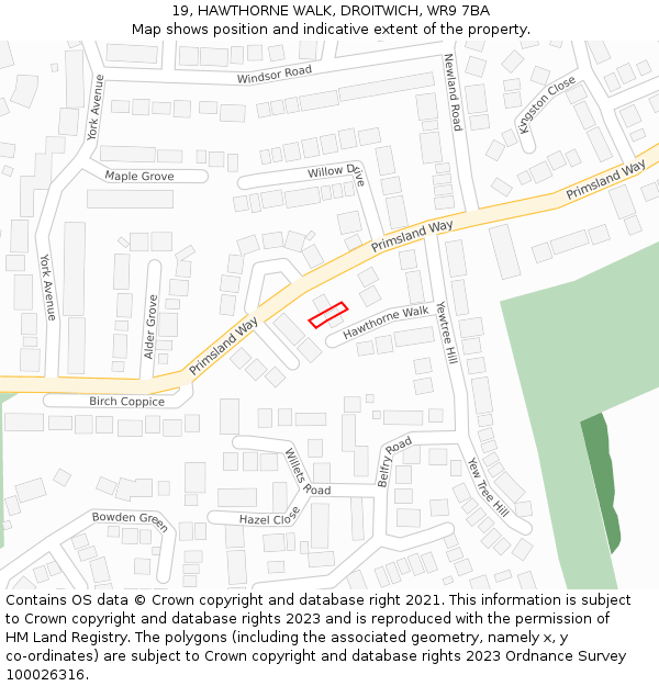 19, HAWTHORNE WALK, DROITWICH, WR9 7BA: Location map and indicative extent of plot