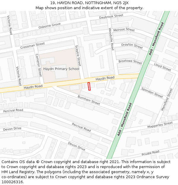 19, HAYDN ROAD, NOTTINGHAM, NG5 2JX: Location map and indicative extent of plot