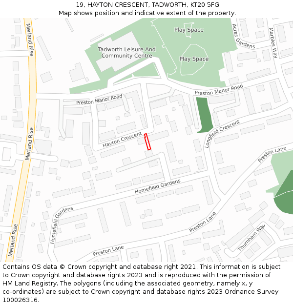 19, HAYTON CRESCENT, TADWORTH, KT20 5FG: Location map and indicative extent of plot