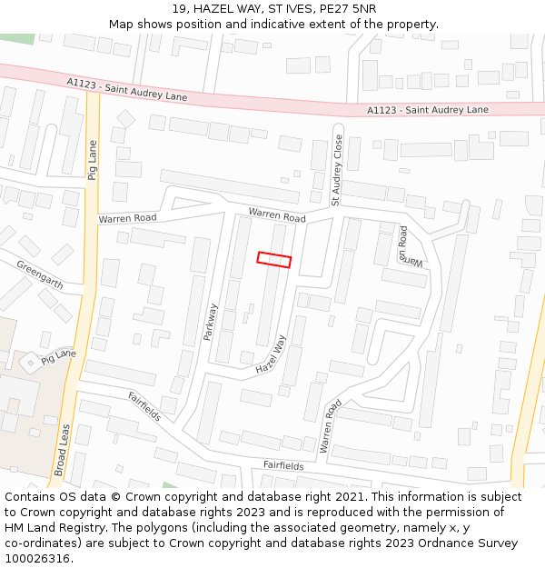 19, HAZEL WAY, ST IVES, PE27 5NR: Location map and indicative extent of plot