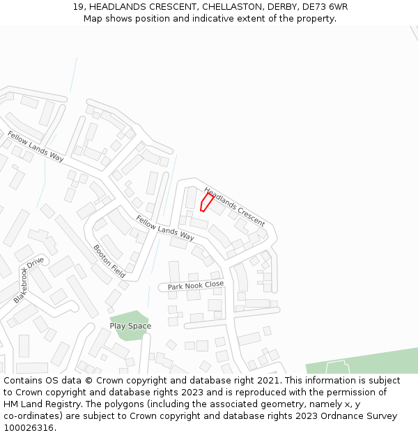 19, HEADLANDS CRESCENT, CHELLASTON, DERBY, DE73 6WR: Location map and indicative extent of plot