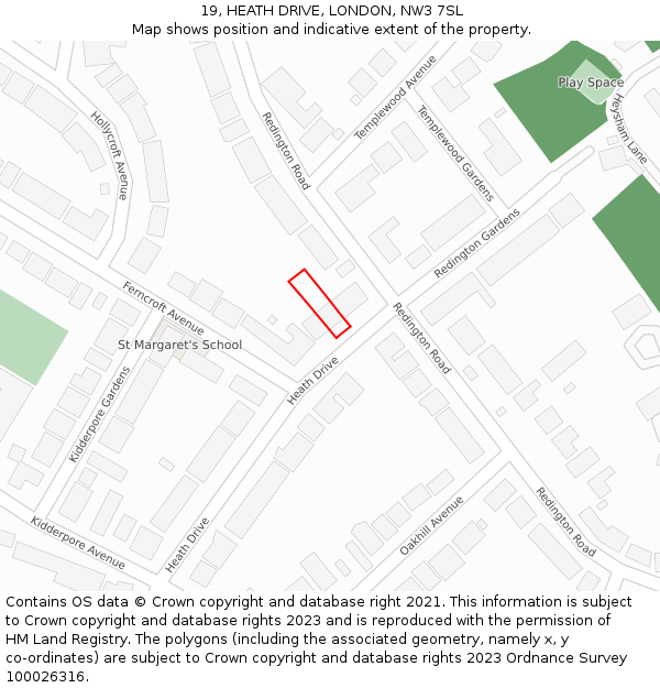 19, HEATH DRIVE, LONDON, NW3 7SL: Location map and indicative extent of plot
