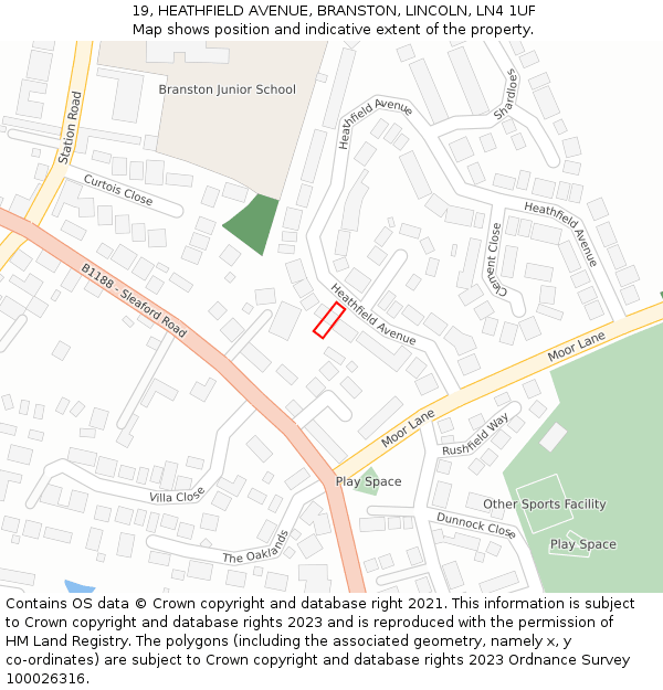 19, HEATHFIELD AVENUE, BRANSTON, LINCOLN, LN4 1UF: Location map and indicative extent of plot