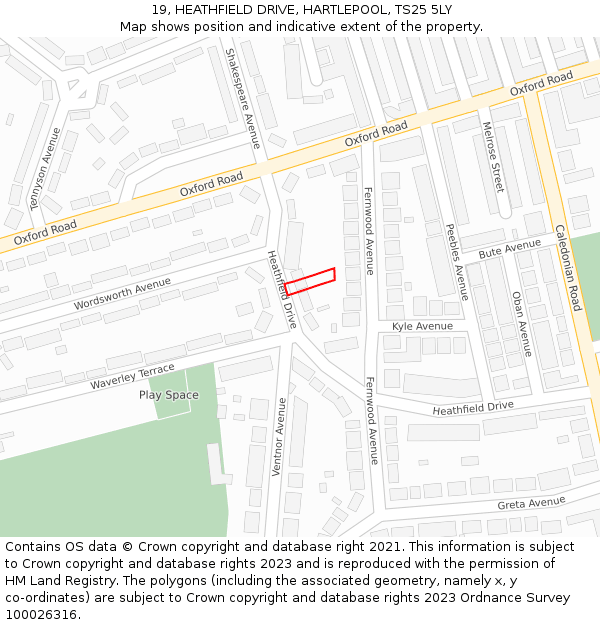 19, HEATHFIELD DRIVE, HARTLEPOOL, TS25 5LY: Location map and indicative extent of plot