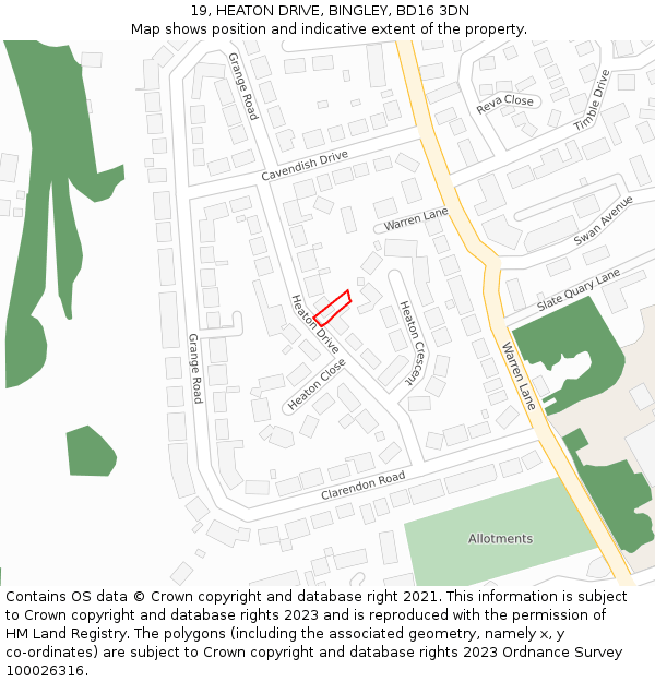 19, HEATON DRIVE, BINGLEY, BD16 3DN: Location map and indicative extent of plot