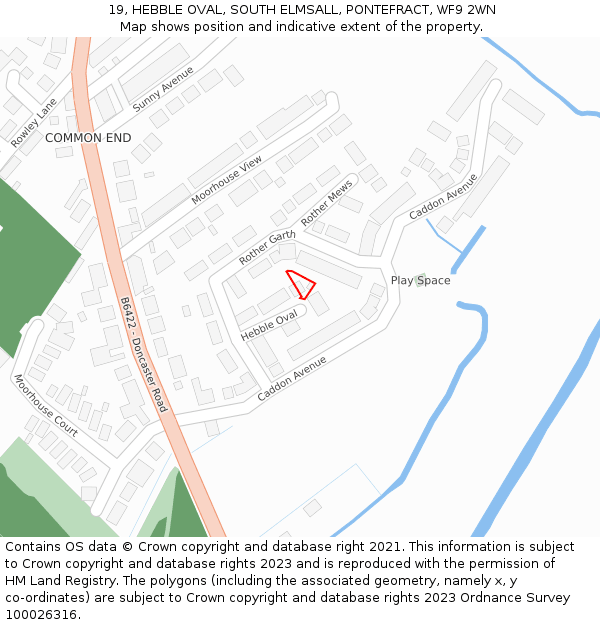 19, HEBBLE OVAL, SOUTH ELMSALL, PONTEFRACT, WF9 2WN: Location map and indicative extent of plot