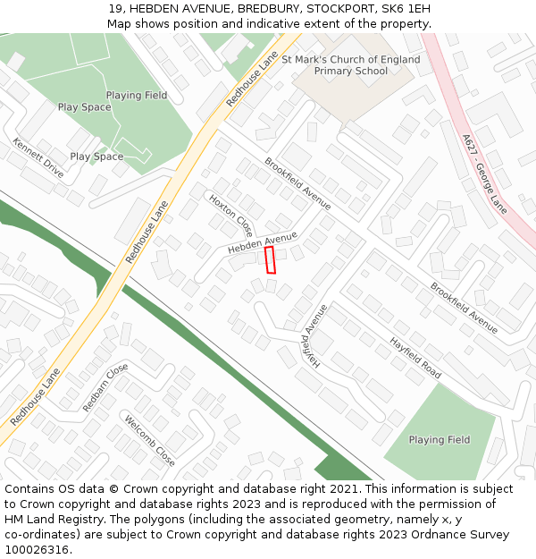 19, HEBDEN AVENUE, BREDBURY, STOCKPORT, SK6 1EH: Location map and indicative extent of plot