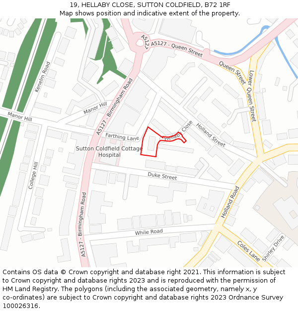 19, HELLABY CLOSE, SUTTON COLDFIELD, B72 1RF: Location map and indicative extent of plot