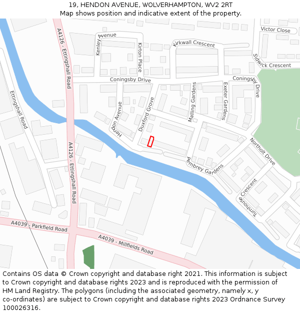 19, HENDON AVENUE, WOLVERHAMPTON, WV2 2RT: Location map and indicative extent of plot
