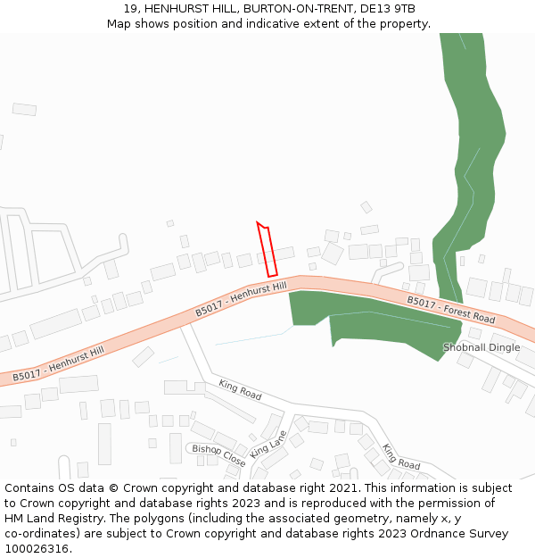 19, HENHURST HILL, BURTON-ON-TRENT, DE13 9TB: Location map and indicative extent of plot