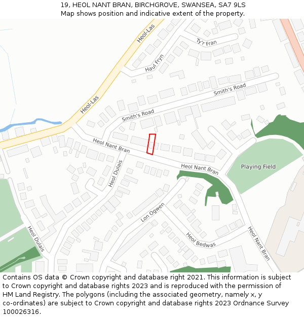 19, HEOL NANT BRAN, BIRCHGROVE, SWANSEA, SA7 9LS: Location map and indicative extent of plot
