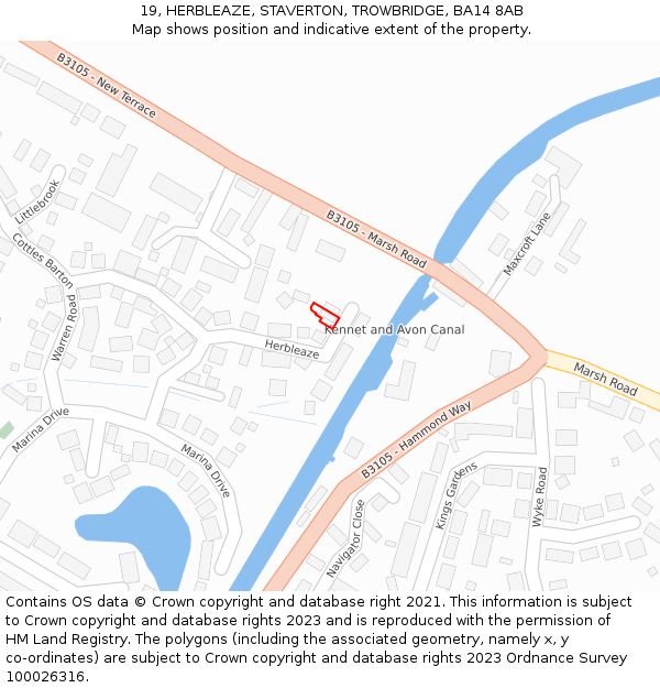 19, HERBLEAZE, STAVERTON, TROWBRIDGE, BA14 8AB: Location map and indicative extent of plot