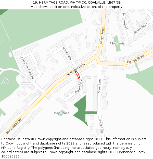 19, HERMITAGE ROAD, WHITWICK, COALVILLE, LE67 5EJ: Location map and indicative extent of plot