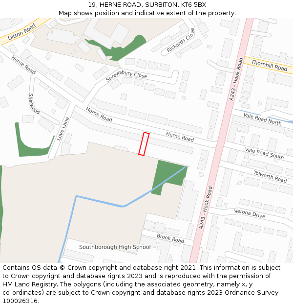 19, HERNE ROAD, SURBITON, KT6 5BX: Location map and indicative extent of plot