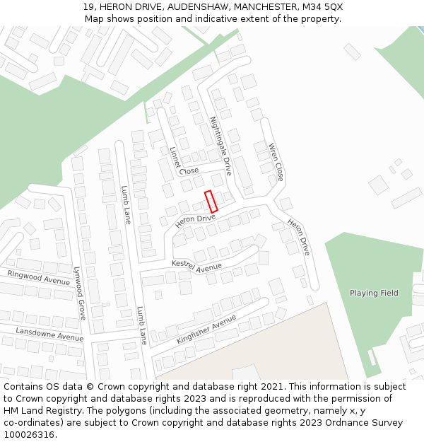19, HERON DRIVE, AUDENSHAW, MANCHESTER, M34 5QX: Location map and indicative extent of plot