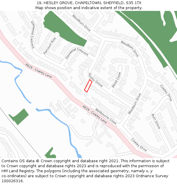 19, HESLEY GROVE, CHAPELTOWN, SHEFFIELD, S35 1TX: Location map and indicative extent of plot