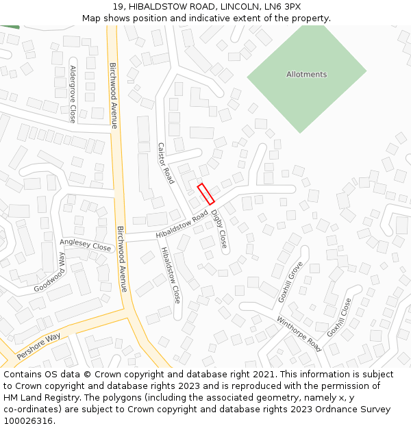 19, HIBALDSTOW ROAD, LINCOLN, LN6 3PX: Location map and indicative extent of plot