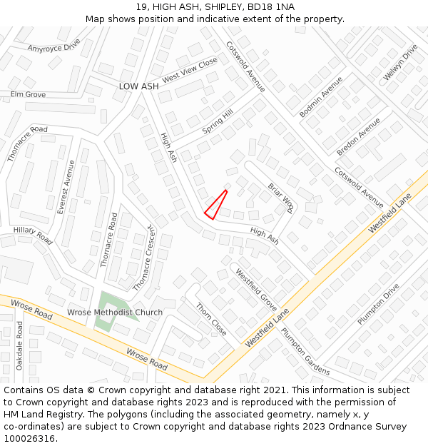 19, HIGH ASH, SHIPLEY, BD18 1NA: Location map and indicative extent of plot