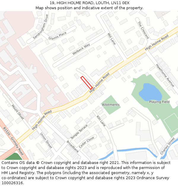 19, HIGH HOLME ROAD, LOUTH, LN11 0EX: Location map and indicative extent of plot