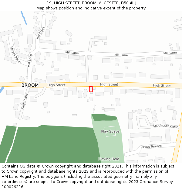 19, HIGH STREET, BROOM, ALCESTER, B50 4HJ: Location map and indicative extent of plot