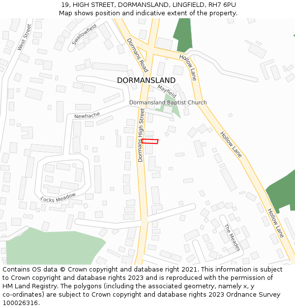 19, HIGH STREET, DORMANSLAND, LINGFIELD, RH7 6PU: Location map and indicative extent of plot