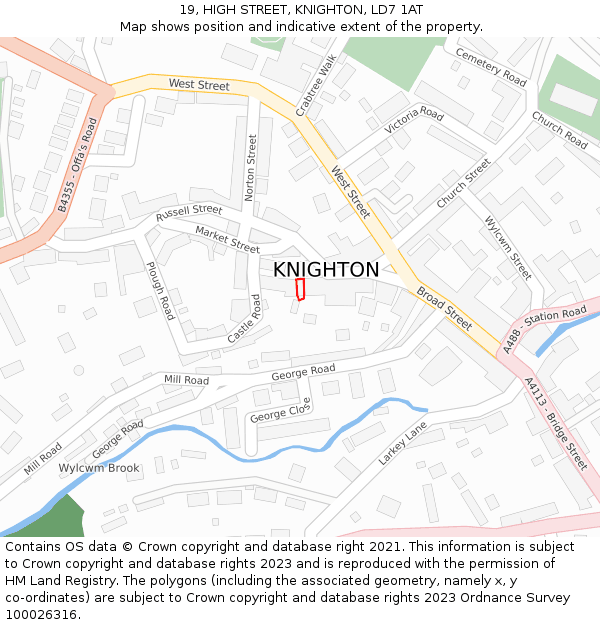 19, HIGH STREET, KNIGHTON, LD7 1AT: Location map and indicative extent of plot
