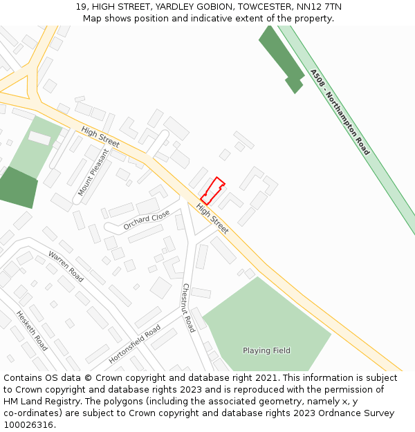 19, HIGH STREET, YARDLEY GOBION, TOWCESTER, NN12 7TN: Location map and indicative extent of plot