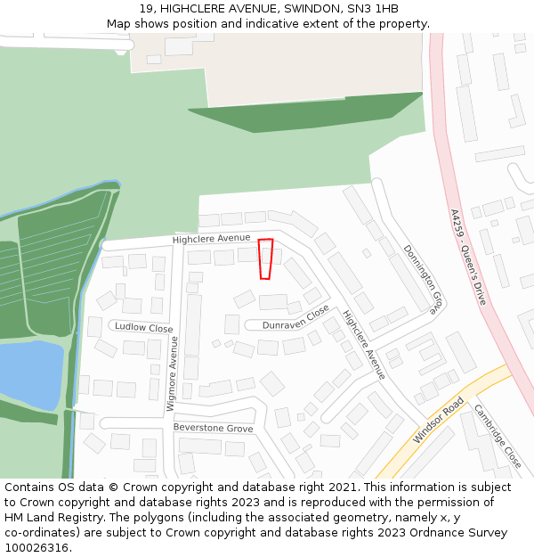19, HIGHCLERE AVENUE, SWINDON, SN3 1HB: Location map and indicative extent of plot