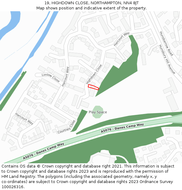 19, HIGHDOWN CLOSE, NORTHAMPTON, NN4 8JT: Location map and indicative extent of plot