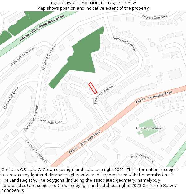 19, HIGHWOOD AVENUE, LEEDS, LS17 6EW: Location map and indicative extent of plot