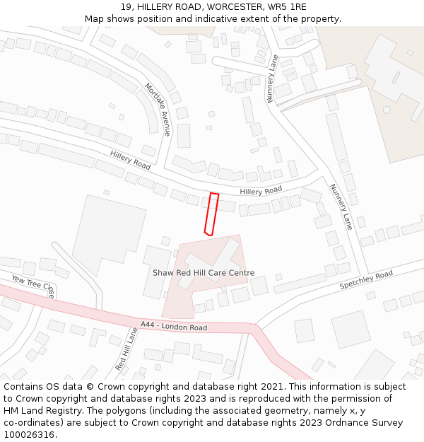 19, HILLERY ROAD, WORCESTER, WR5 1RE: Location map and indicative extent of plot